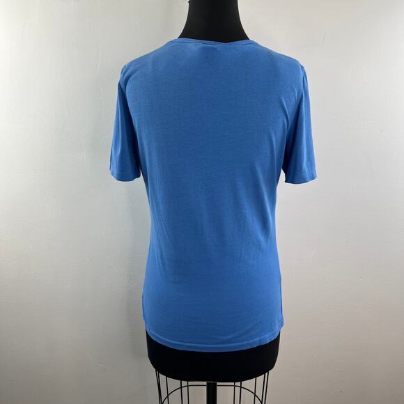 BMW Womens Blue Short Sleeve T-Shirt Cotton Blend Rounded V-Neckline Size S - Picture 7 of 10